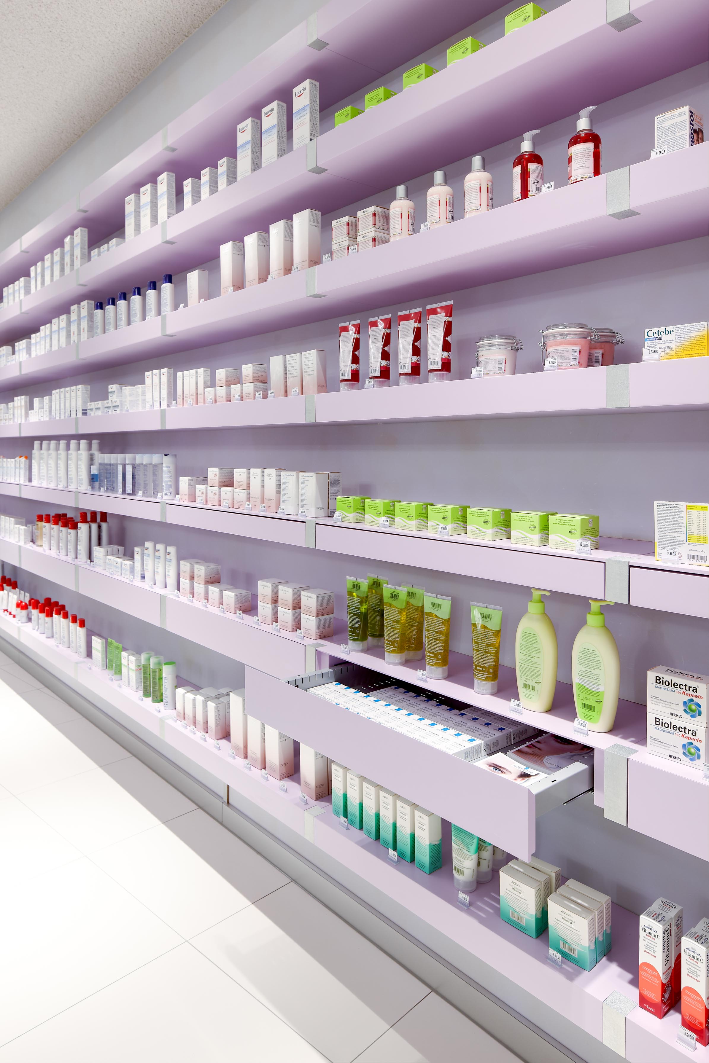 Self-service area with sample drawers