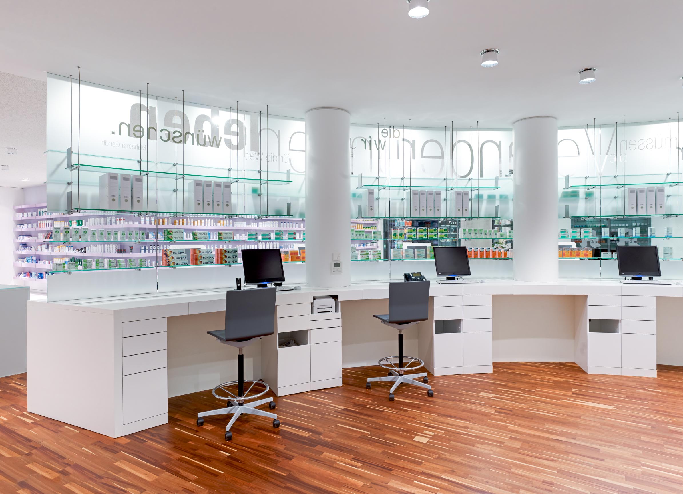 Workstations behind the medicine display