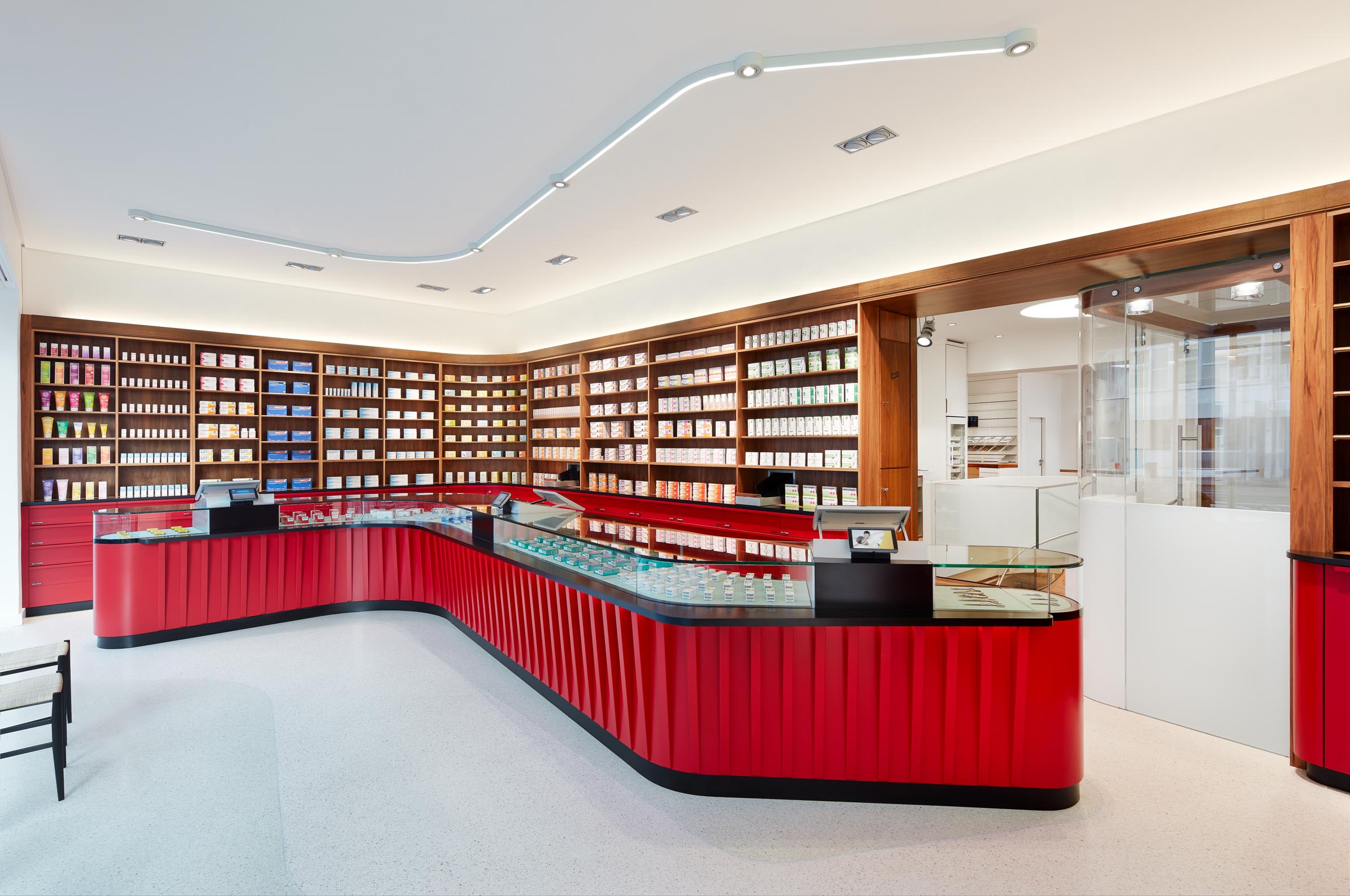 Dispensary of Germania Pharmacy with prescription counter and medicine display