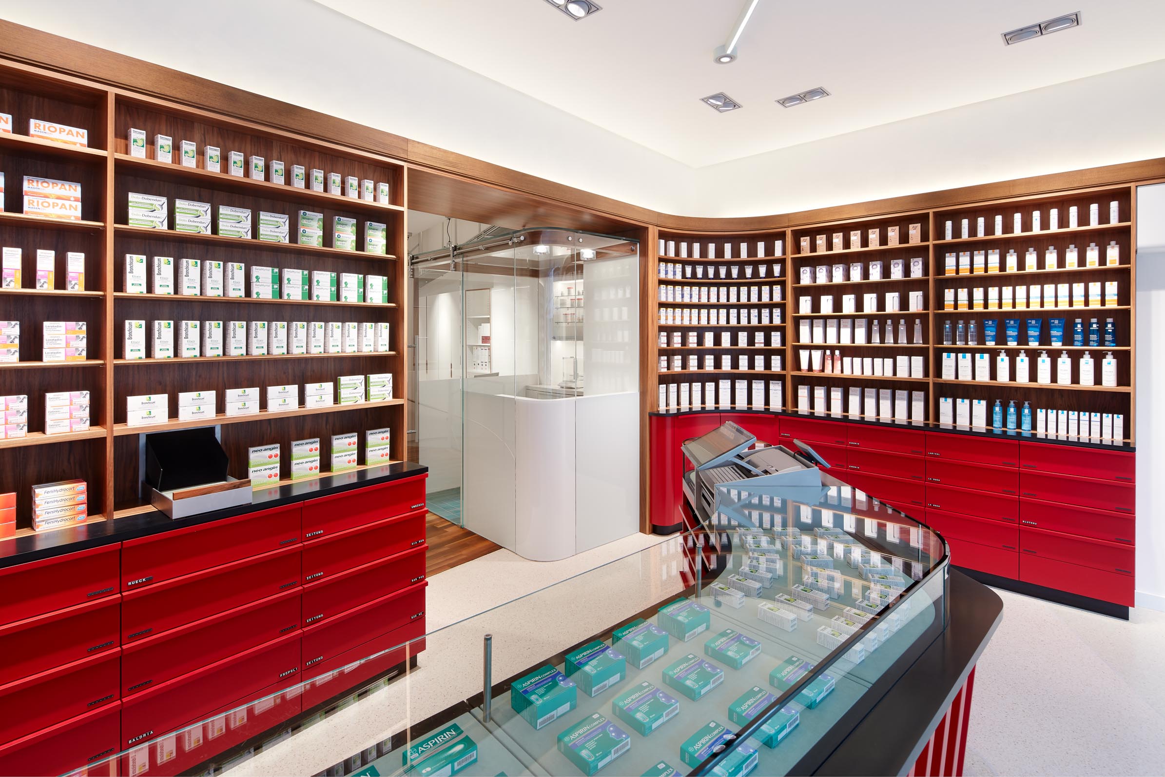 Dispensary with medicine display and prescription counter