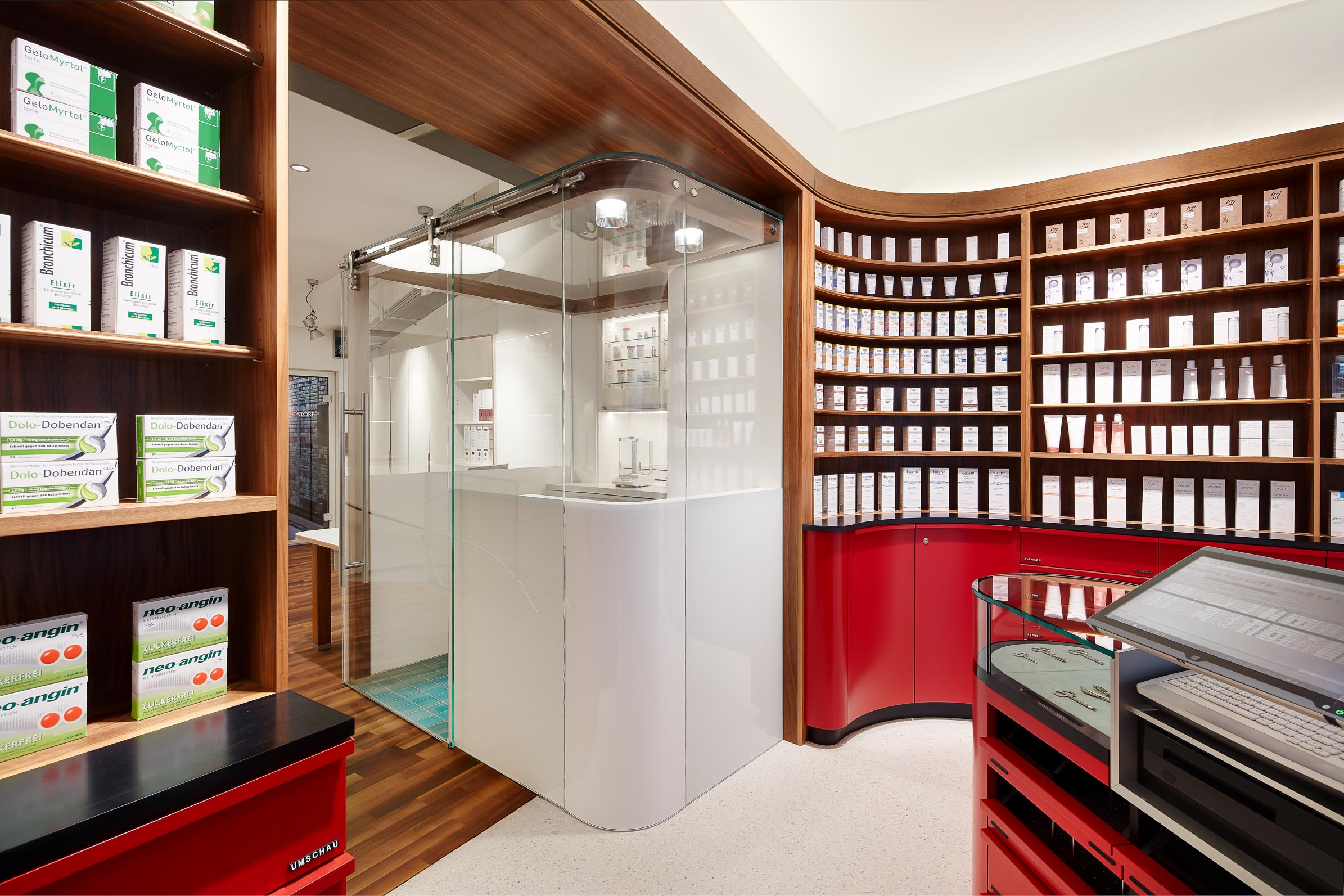 Dispensary with walnut medicine display