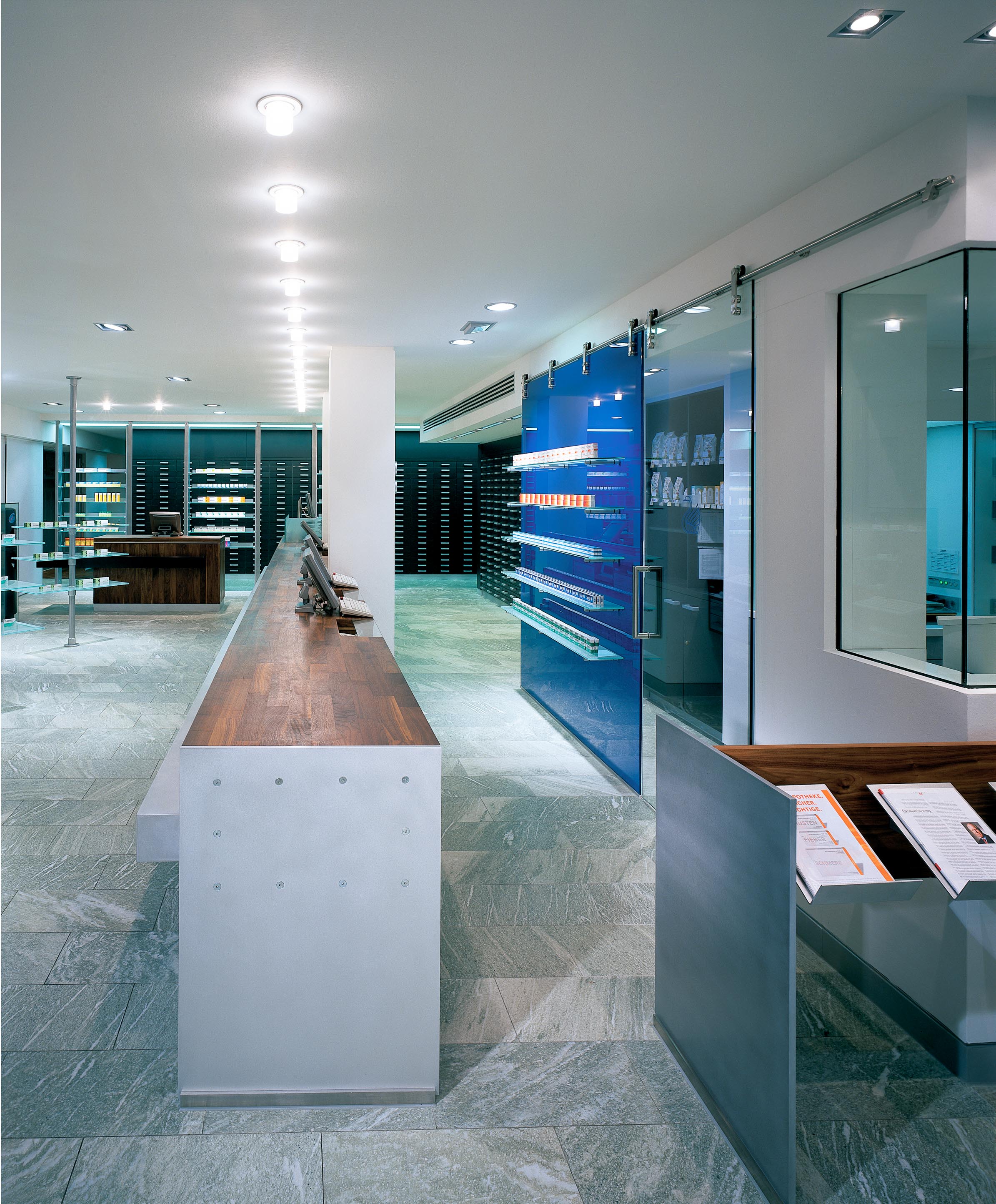 Prescription counter, medicine display and compounding laboratory
