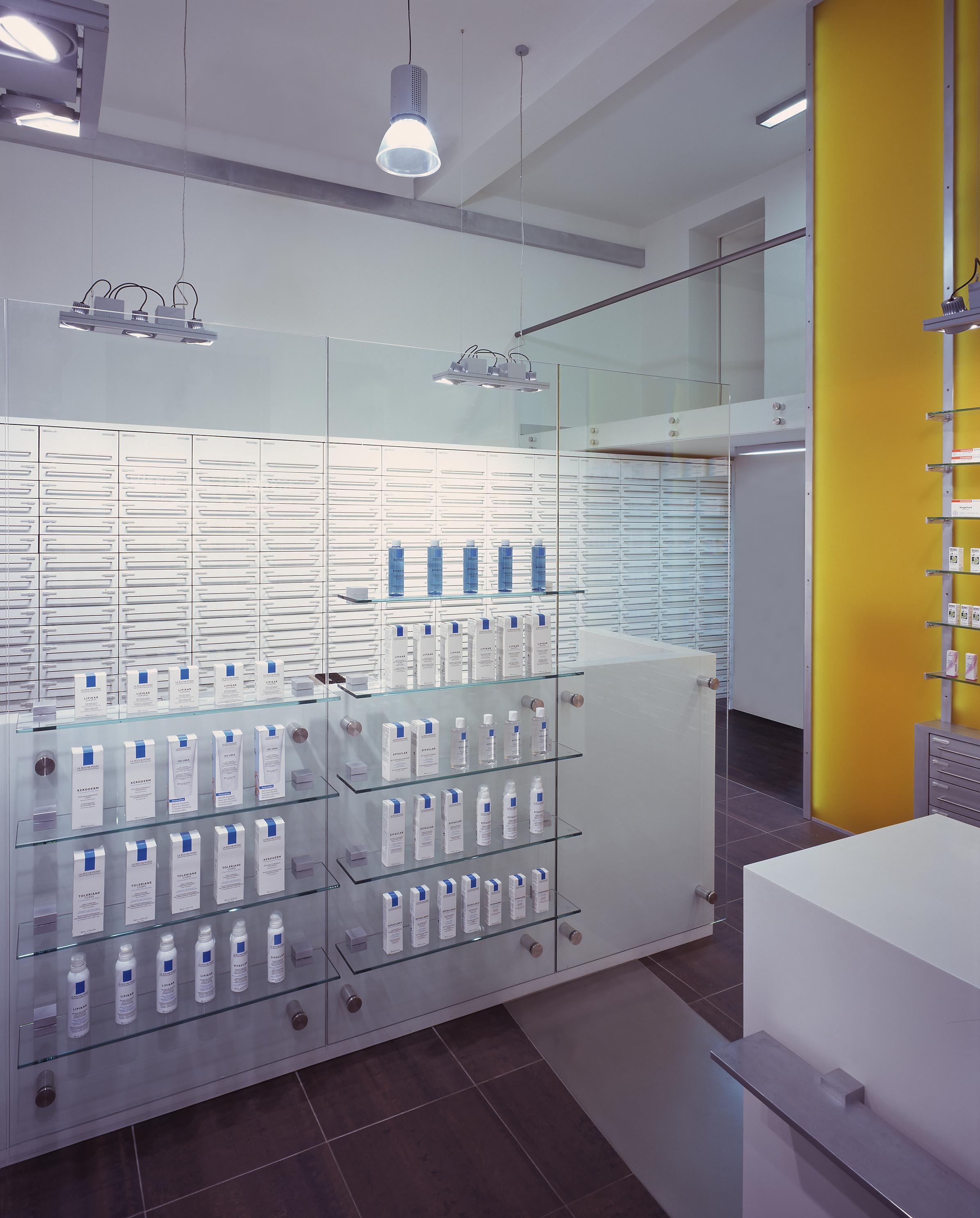 Transparent self-service area and medication drawer columns