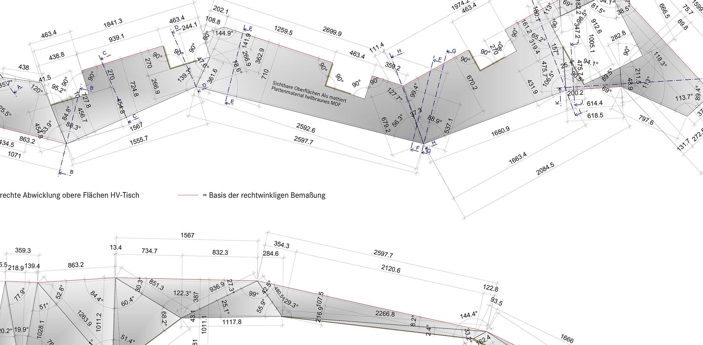 Development drawing of an aluminium surface