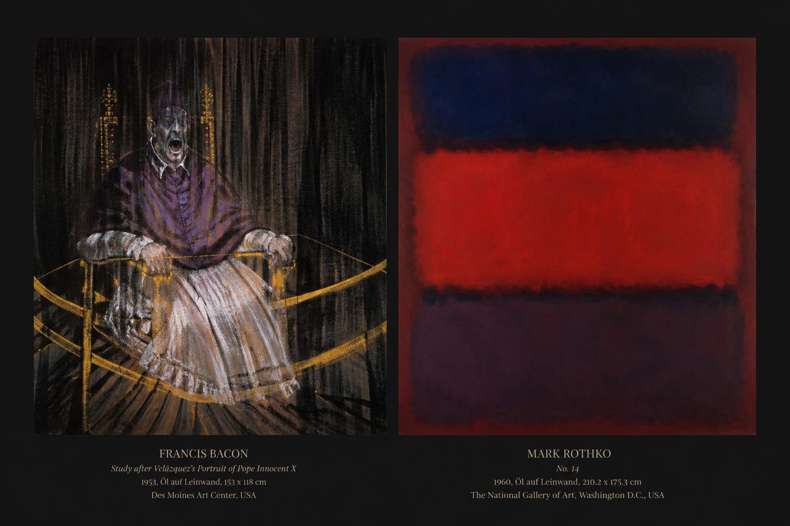 Francis Bacon's *Study after Velázquez* and Mark Rothko's *No. 14* as artistic sources of inspiration