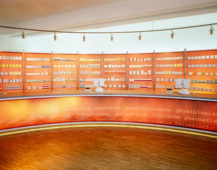 Ohm Apotheke, HV-Tisch und Sichtwahl mit Folie bespannt